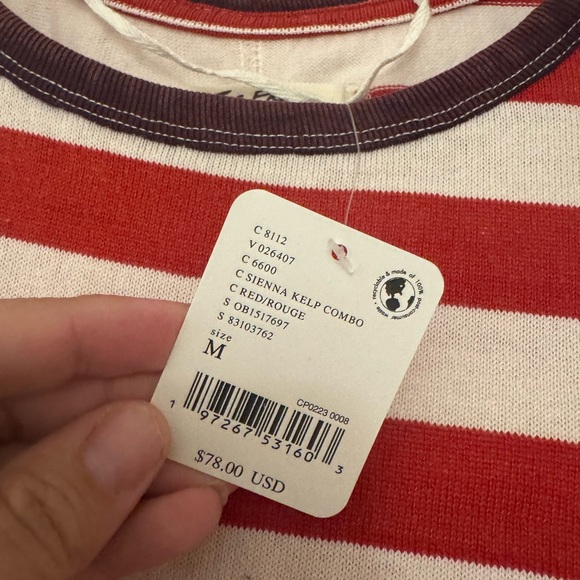 Free People Red and Green Striped Long Sleeve Tee - Picture 2 of 4